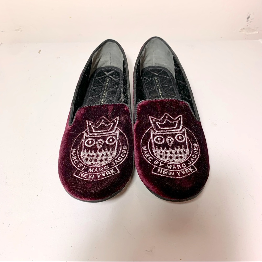 NEW MARC BY MARC JACOBS VELVET BORDEAUX SMOKER LOAFERS
